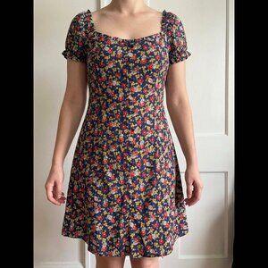VINTAGE Ralph Lauren 100% Cotton Floral Midi Dress - Navy and Red